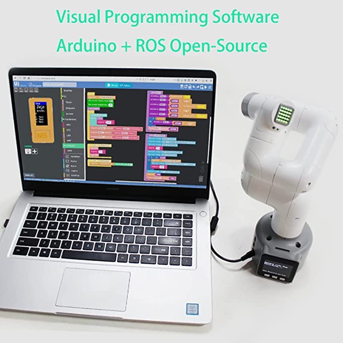 Robotic Arm myCobot 280 with M5stack & Flat Base, Elephant Robotics Open Source 6-DOF Robotic Arm, Collaborative Desktop Robot, Educational Robotic Arm for Programming Learning